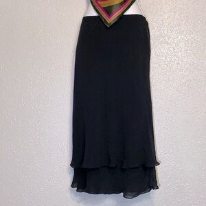Vintage Y2K Adrianna Papell 100% Silk Black Ruffled Pencil Skirt